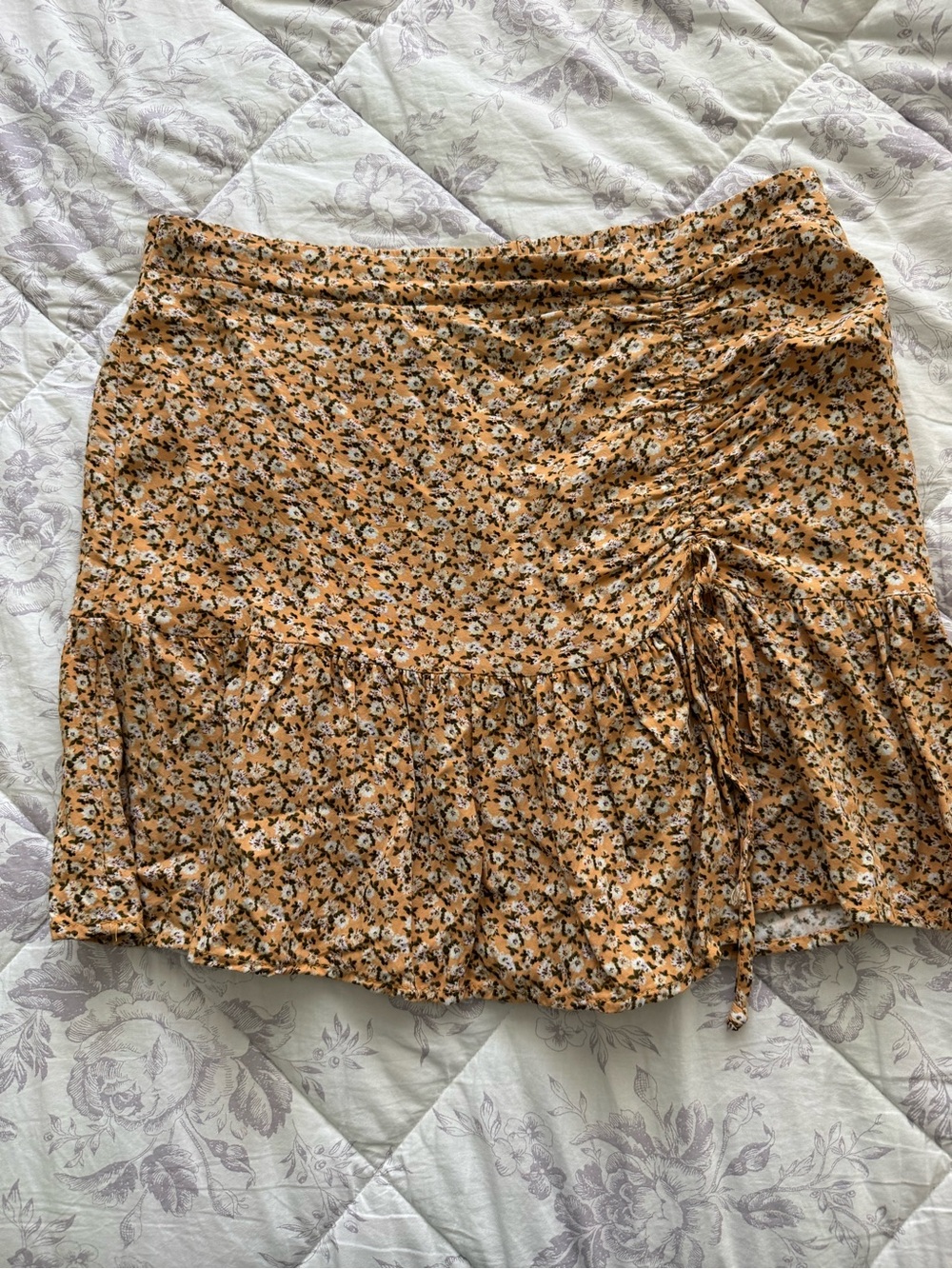 wild fable Yellow Floral Ruched Drawstring Mini Skirt